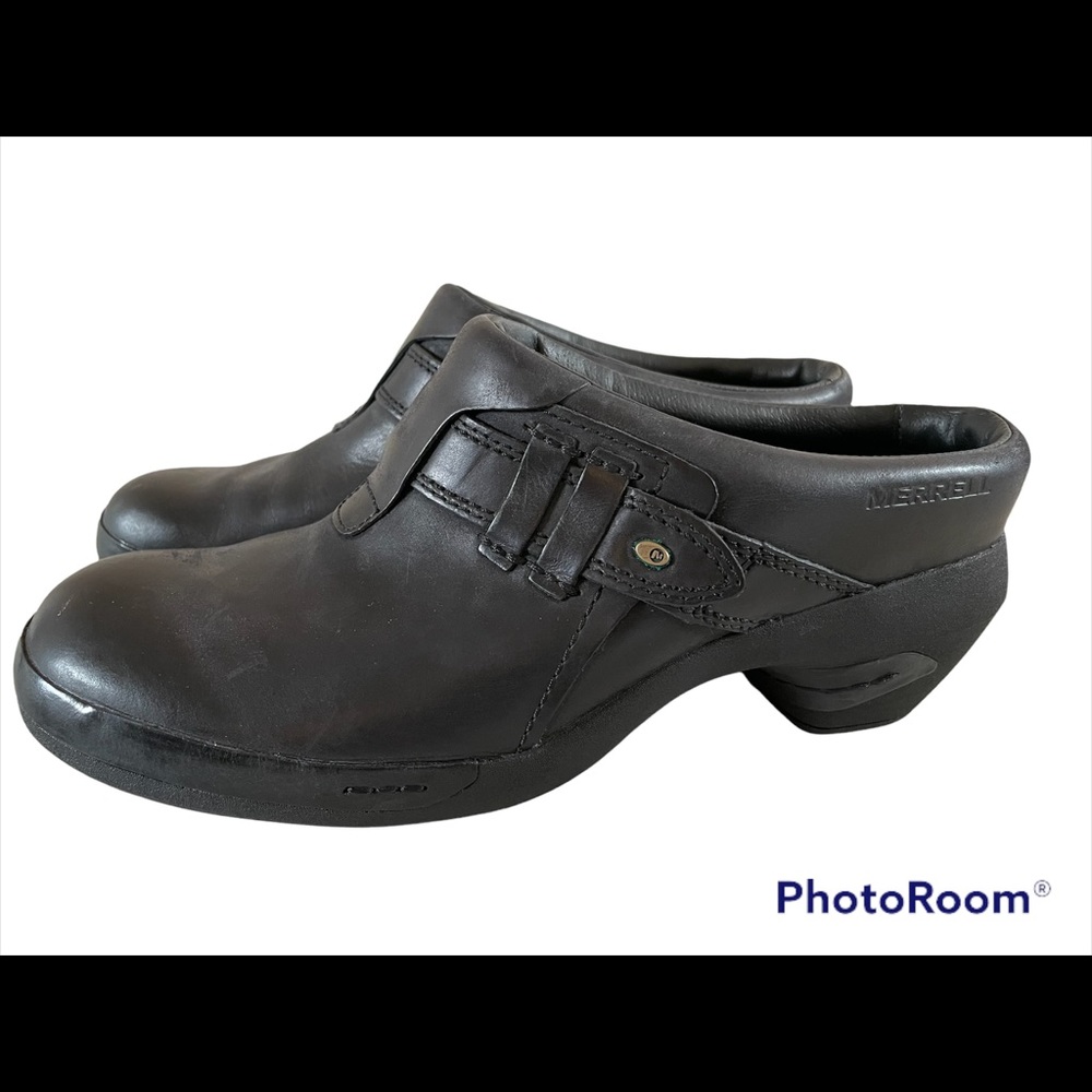 Merrell Luxe Plunge Black Leather Slip On Sport Clog J48514 Womens Size 9